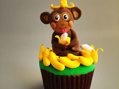 猴赛雷吃香蕉翻糖蛋糕-好吃
